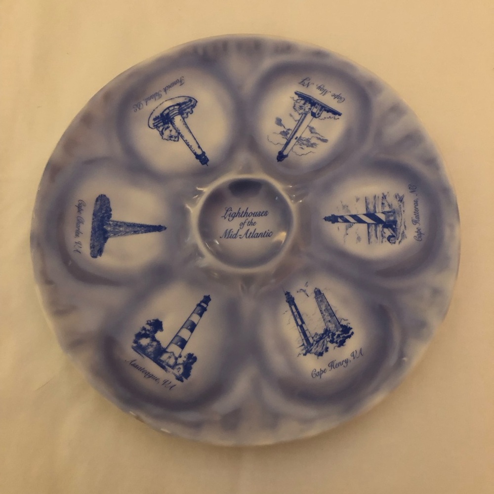 Blue & White Lighthouses of the Mid-Atlantic  Decorative Oyster Plate